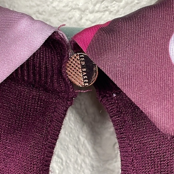 Ted Baker Brianca Porcelain Rose Layered Look Sweater Purple Peplum Sz 4 - Picture 9 of 13